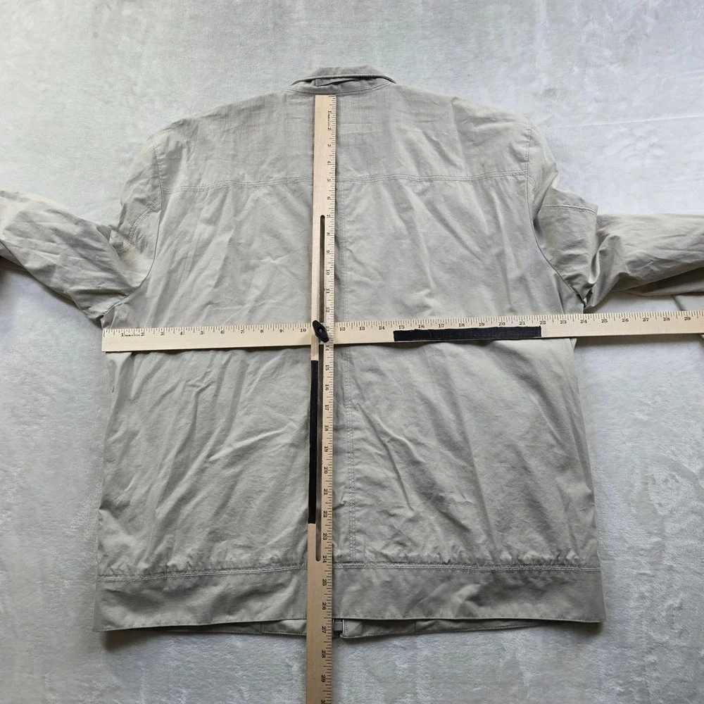 Banana Republic Bomber Jacket Mens XL Beige White Cotton Coated‎ Bi-Swing Zip